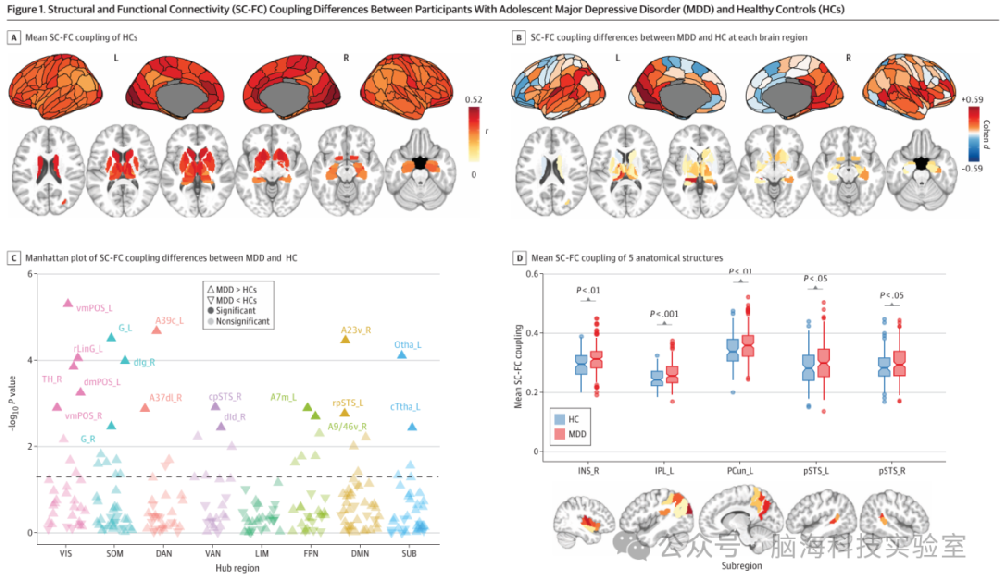 往期精彩|JAMA Network Open：青少年抑郁患者多种亚组中的脑结构-功能耦合重构方式